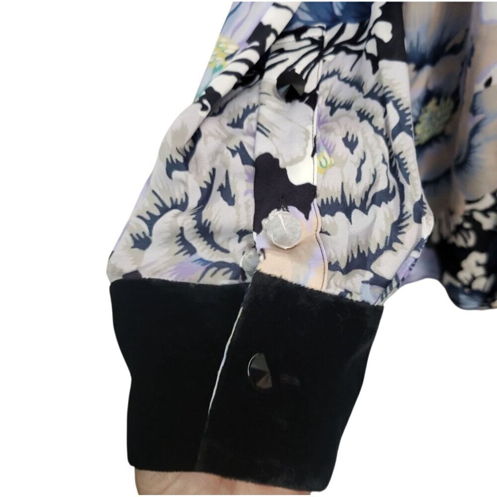 Coach Kaffe Fassett Floral Ruffle Blouse Pleated Bib Button Front Top - Picture 8 of 15